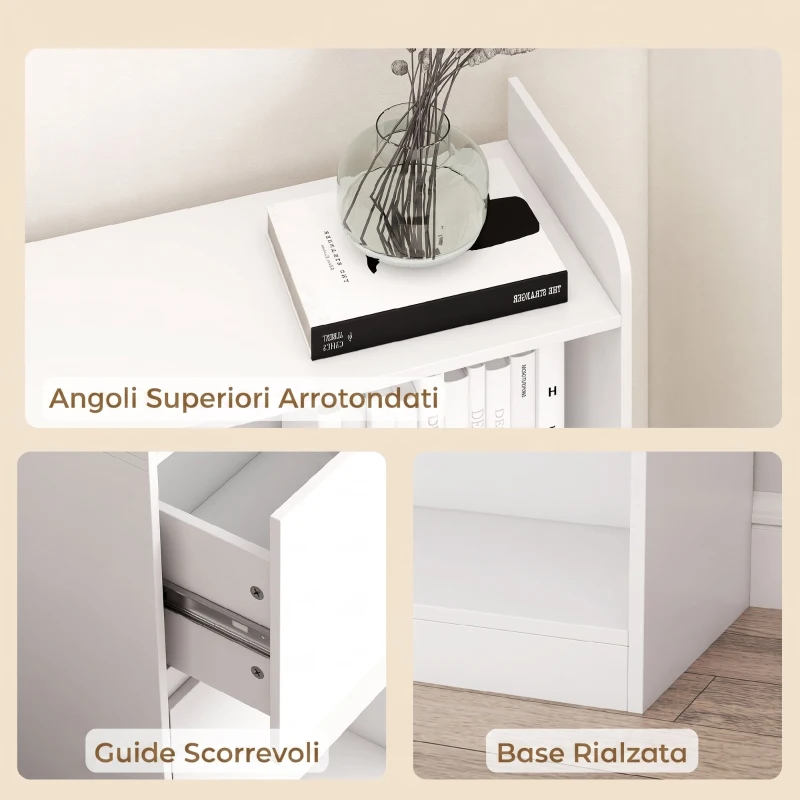 HOMCOM Libreria Doppia a 6 Livelli con Cassetti e Pannello Forato, 120x30x200 cm, Bianco