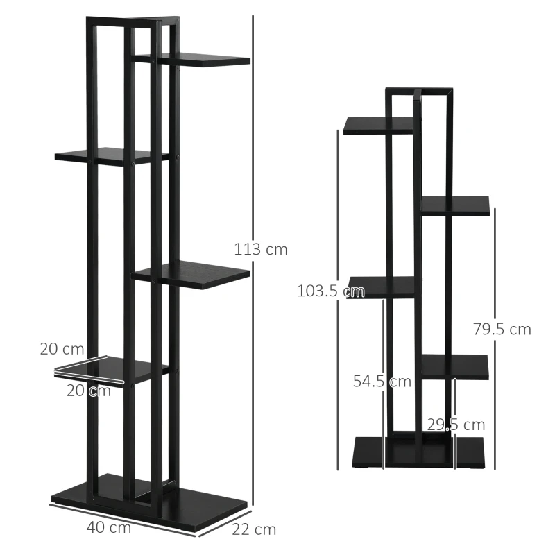 Outsunny Scaletta Portavasi a 5 Livelli per Interni ed Esterni in MDF e Acciaio, 40x22x113 cm, Nero