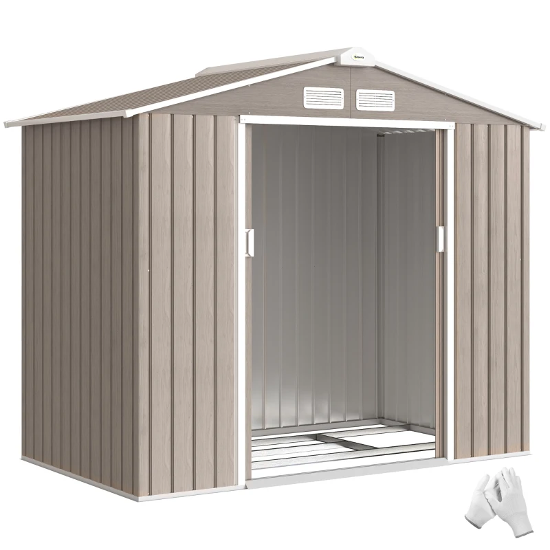 Outsunny Abri de Jardin 2,42 m² - Remise pour Outils avec Fondation - cabanon Porte verrouillable - tôle d'acier marron clair