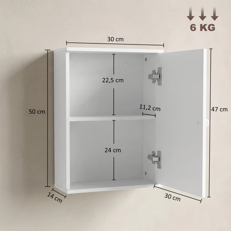 HOMCOM Mobiletto Bagno Pensile Sopra WC con Ripiano Regolabile e Anta, Bianco
