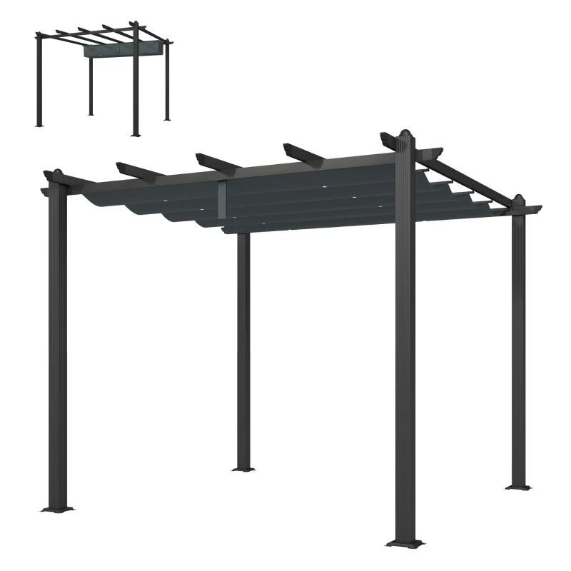 Outsunny Pergola Gazebo 3x3 m con 8 Fori di Drenaggio, in Alluminio, Metallo e Poliestere, Grigio Scuro