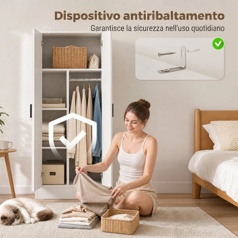 HOMCOM Armadio Slim con Barra Appendiabiti e Ripiani per Vestiti, 70x37x164 cm, Bianco
