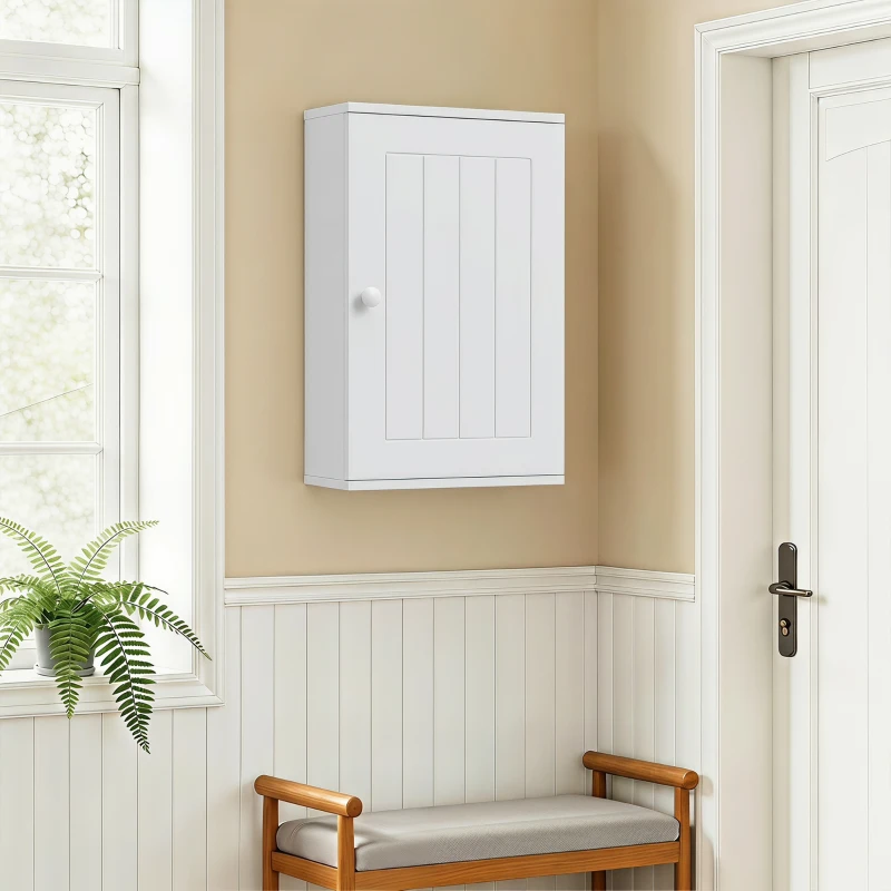 HOMCOM Mobiletto Bagno Pensile Sopra WC con Ripiano Regolabile e Anta, Bianco