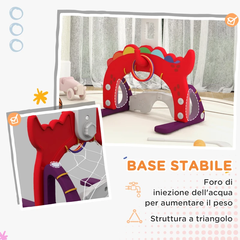 AIYAPLAY Canestro Basket per Bambini 5 in 1 con Altezza Regolabile, Porta da Calcio e Golf, Età 3-6 Anni, Rosso