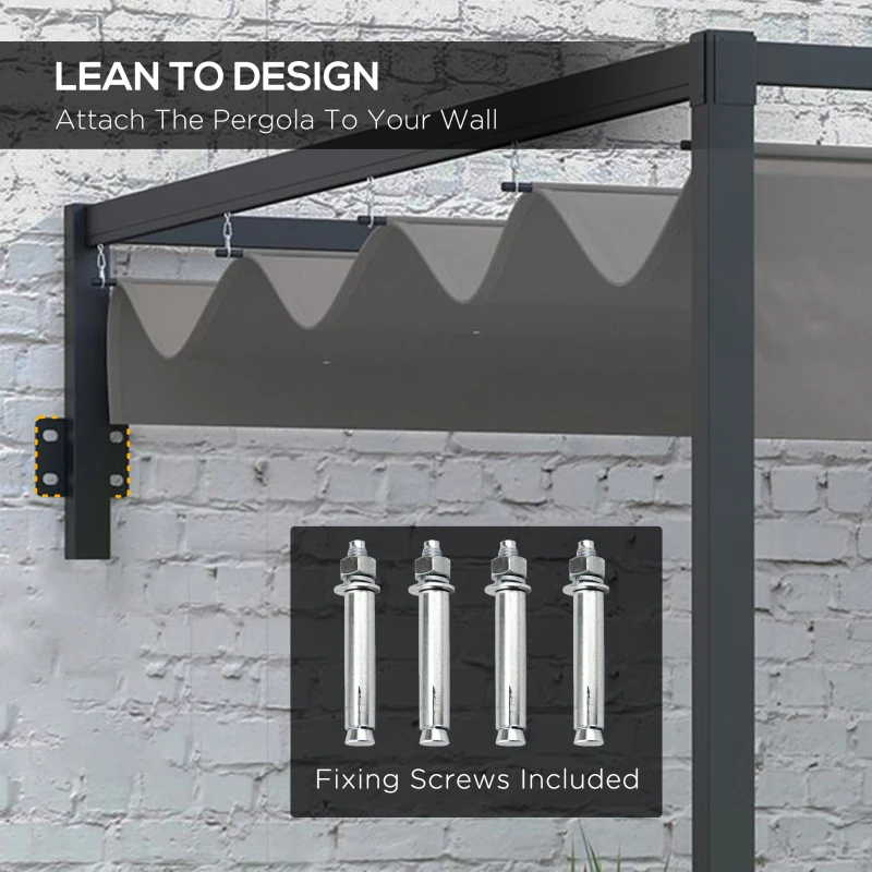 Outsunny 2 x 3(m) Lean To Steel Pergola, with Moving Fabric Canopy - Dark Grey