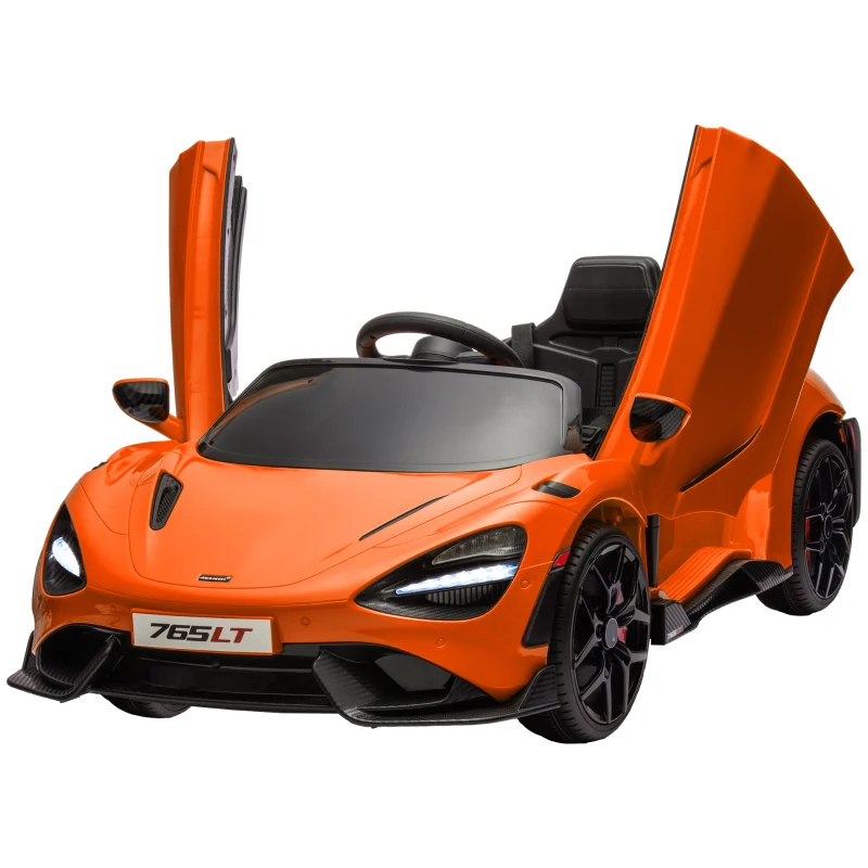 AIYAPLAY McLaren 765LT Licensed 12V Kids Electric Ride on Car with Butterfly Doors, Remote Control, Transport Wheels, Orange