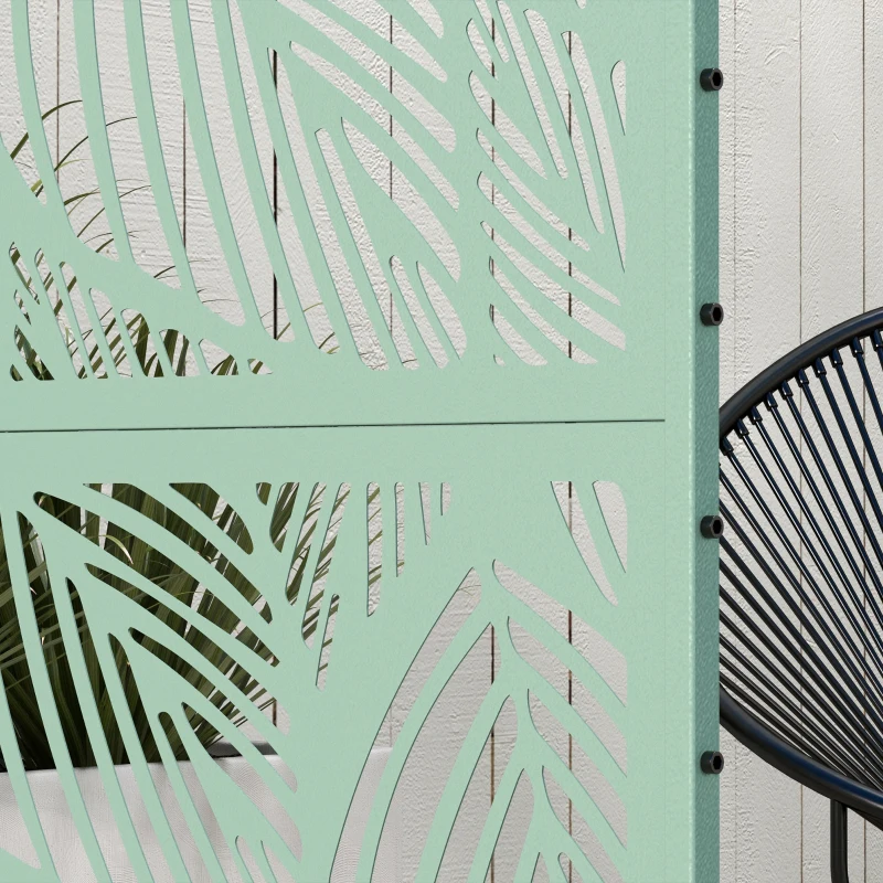 Outsunny Metal Decorative Privacy Screen Outdoor Divider, Green Leaf