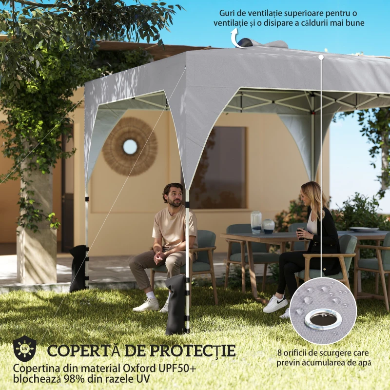 Outsunny Pavilion 3x3m Pliabil, Montaj Ușor cu Buton, UPF 50+ Protecție