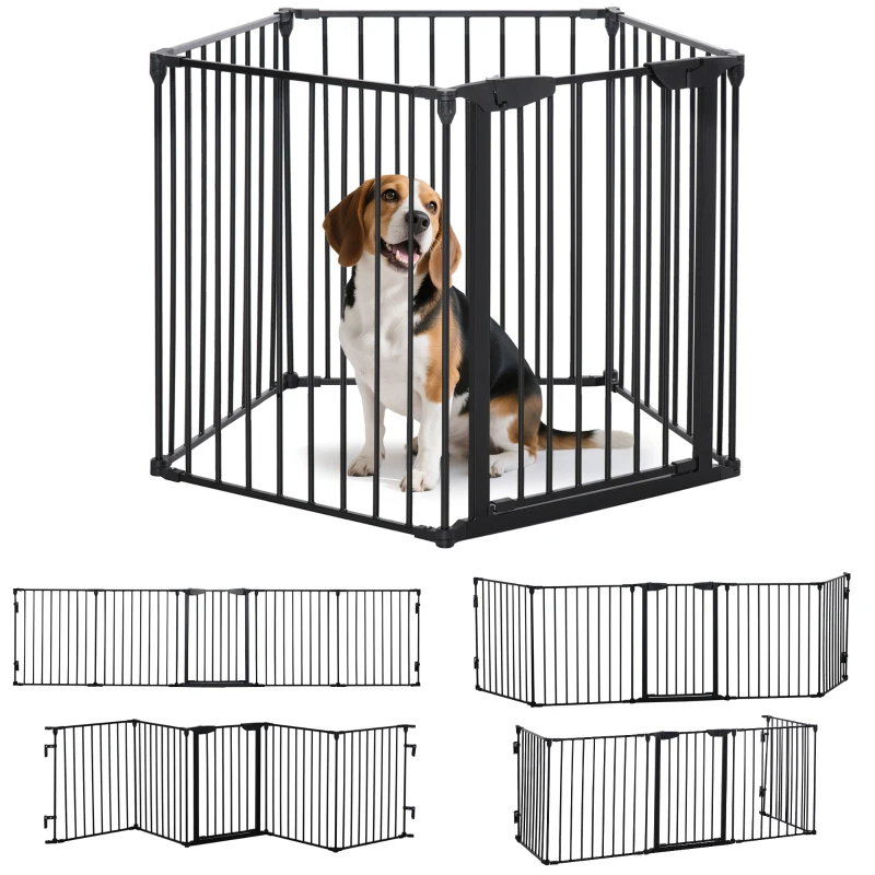 PawHut Poartă pentru câini de talie mică și medie pliabilă cu 5 panouri, din metal și plastic, 300x3x74,5 cm, negru