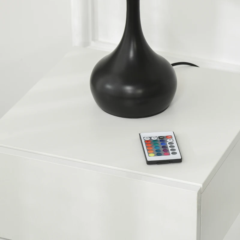 HOMCOM Comodino Moderno con 16 Luci LED RGB, Telecomando e Due Cassetti in Truciolato, 70x37x38cm, Bianco
