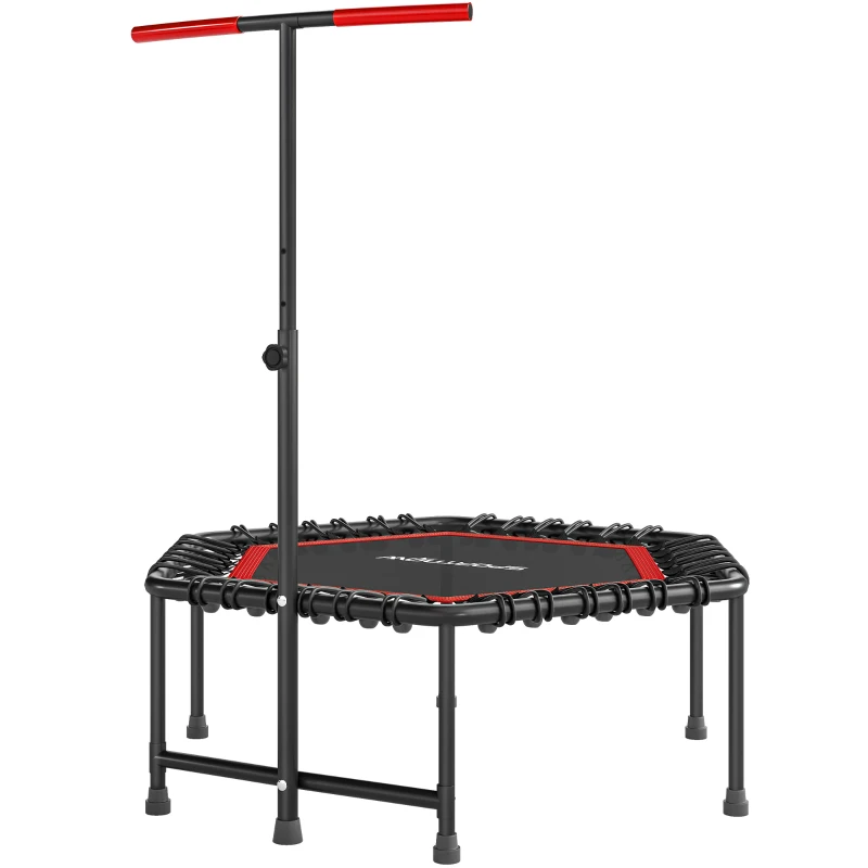 SPORTNOW Trampolim Fitness 114x114x132 cm com Guiador Ajustável em 3 Níveis Estrutura de Aço para Treino de Perna Corpo Vermelho