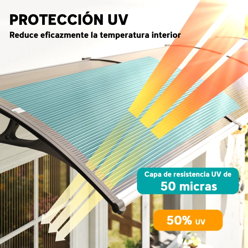 Outsunny Marquesina Exterior para Puertas y Ventanas 303x96x27 cm con Regleta de Aleación de Aluminio PP Policarbonato Marrón