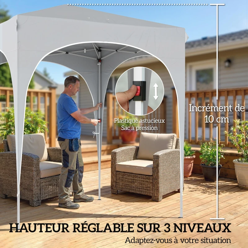 Outsunny Tonnelle de jardin 2 x 2 m pop up tente pliante réglable hauteur protection UV50+ 4 parois latérales sac gris clair