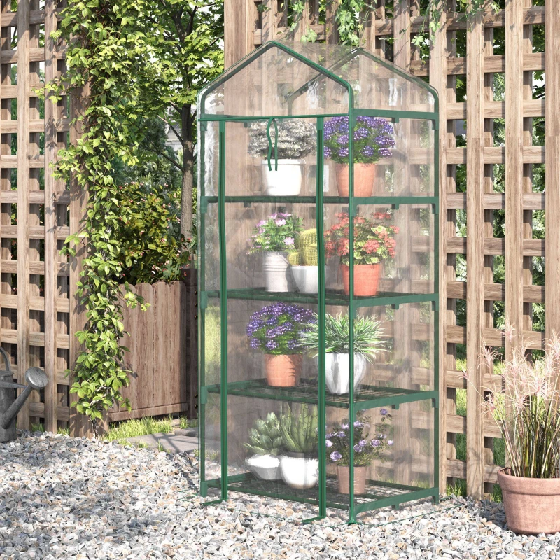 Outsunny Serre de Jardin PVC avec Étagères 4 Niveaux, Serre de Balcon, Bâche Renforcée 140g/m², Châssis en Acier, Porte Zippée Enroulable, pour Légumes et Plantes, Extérieur, 70x50x160cm, Transparente
