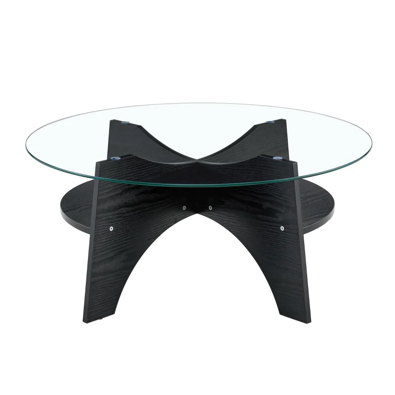 Table basse ronde, design moderne, patins antidérapants, 80x80x36 cm, Transparent