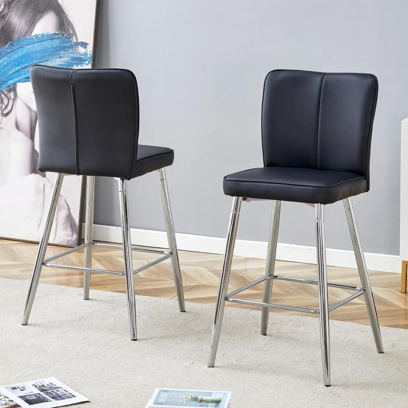 Tabouret de bar haut, lot de 2, pieds réglables antidérapants, 44,00x44,00x101,00 cm, Noir+Argent