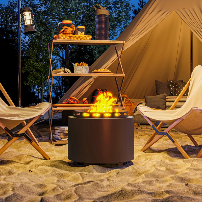 Outsunny Smokeless Fire Pit, 48.5cm Portable Wood Burning Firepit with Poker for Garden Camping Bonfire Party, Metal, Dark Grey
