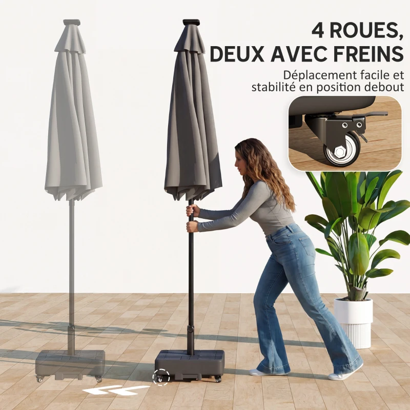 Outsunny Pied de parasol Carré, socle parasol extérieur avec roues Remplissable 35 kg Sable ou 28 L Eau, 48 x 48 x 38,5 cm, Noir