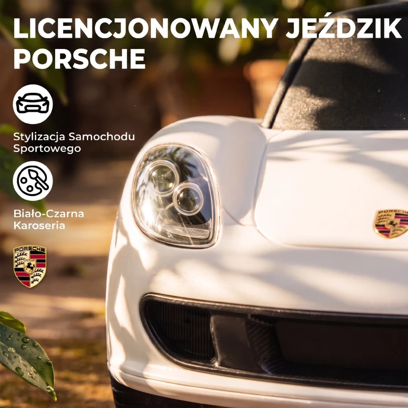 AIYAPLAY Carro sem Pedais para Crianças 18-36 Meses com Licença Porsche, 2 Faróis, Buzina e Som de Arranque, 63x28,5x38 cm, Branco