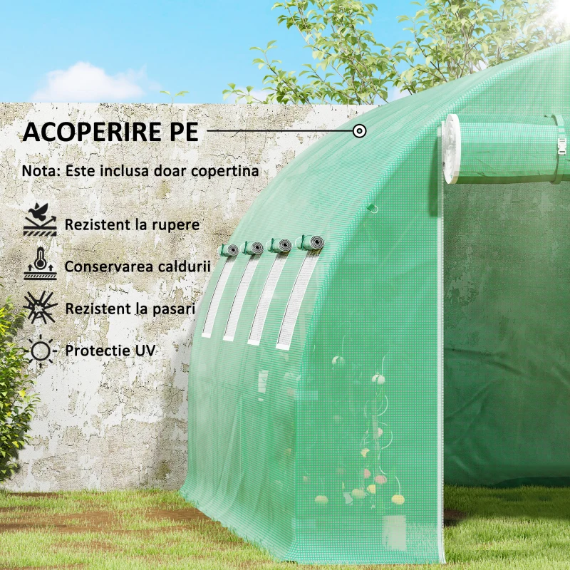 Outsunny Folie Seră din PE cu 8 Ferestre, Ușă Rulabilă și Margini Îngropabile, 4x3x2 m, Verde