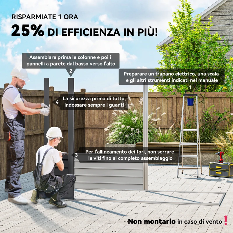 Outsunny Capanno Porta Attrezzi con Chiavistello, in Acciaio Zincato, 249x121x183 cm, Grigio