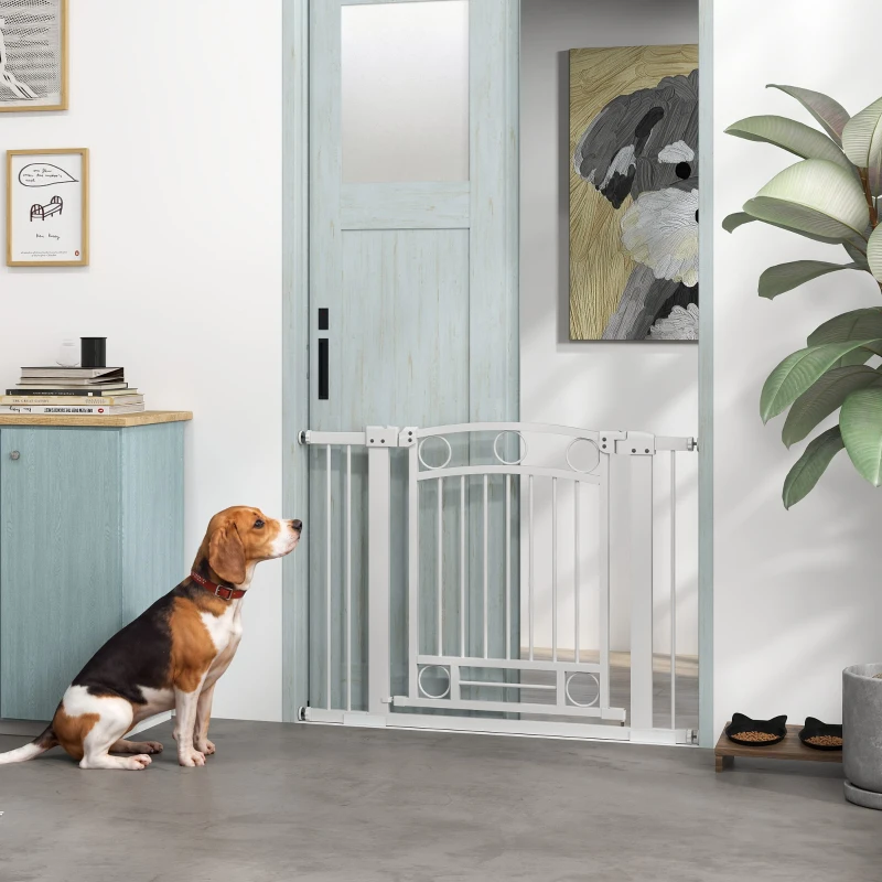 PawHut Puerta para Perros con Ancho Ajustable 76-104 cm Barrera de Seguridad para Perros con 2 Extensiones Blanco