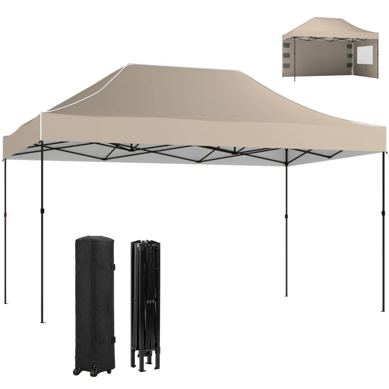 Outsunny Gazebo Pop Up pliabil cu pereți laterali și ferestre, 2.9x4.3 m, din metal și țesătură Oxford, maro nisipiu