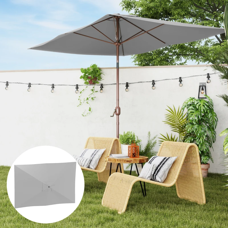 Outsunny Telo per Ombrellone Rettangolare 3x2 m con Presa d'Aria Superiore, in Poliestere 180 g/m², Grigio Chiaro