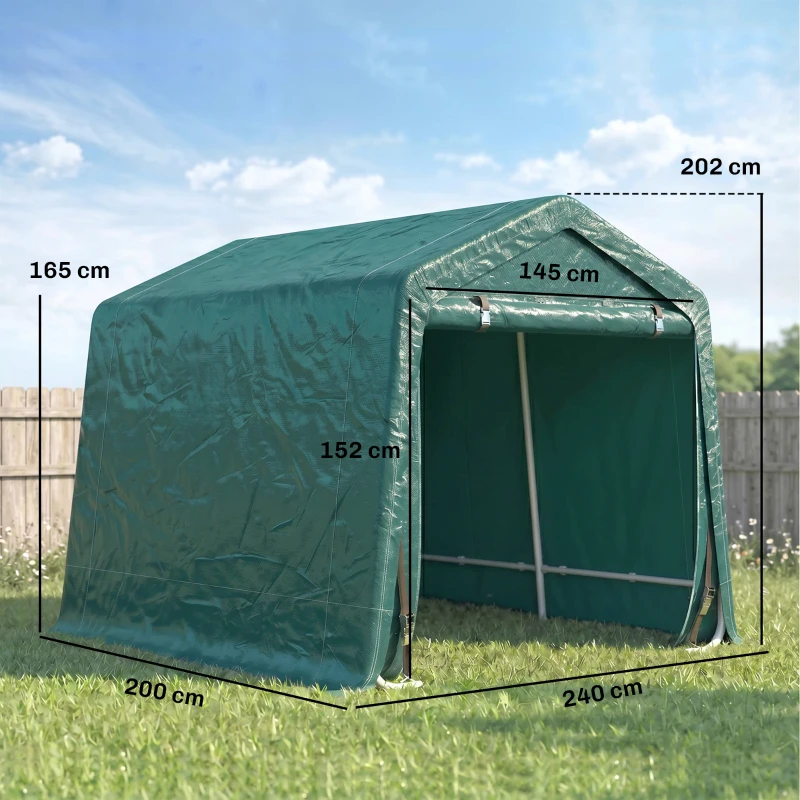 Outsunny Garage Moto per Esterno 2.4x2 m, Tenda Garage per Attrezzi in Metallo e Tessuto PE, per Moto e Biciclette, Verde