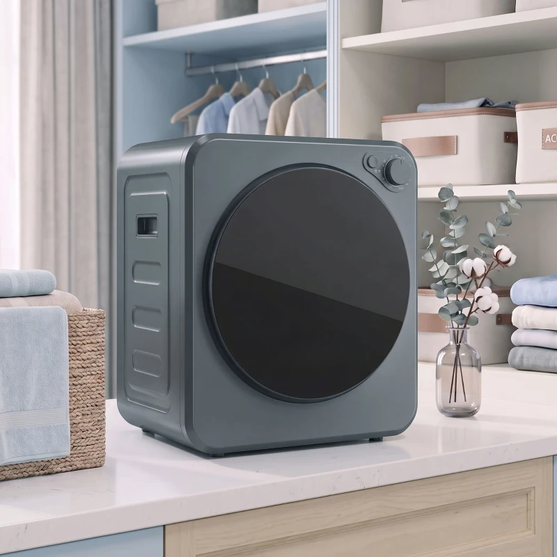 HOMCOM Mini Wäschetrockner 4 kg mit 5 Programme bis zu 60℃ 800W/400W Ablufttrockner mit Edelstahltrommel Grau