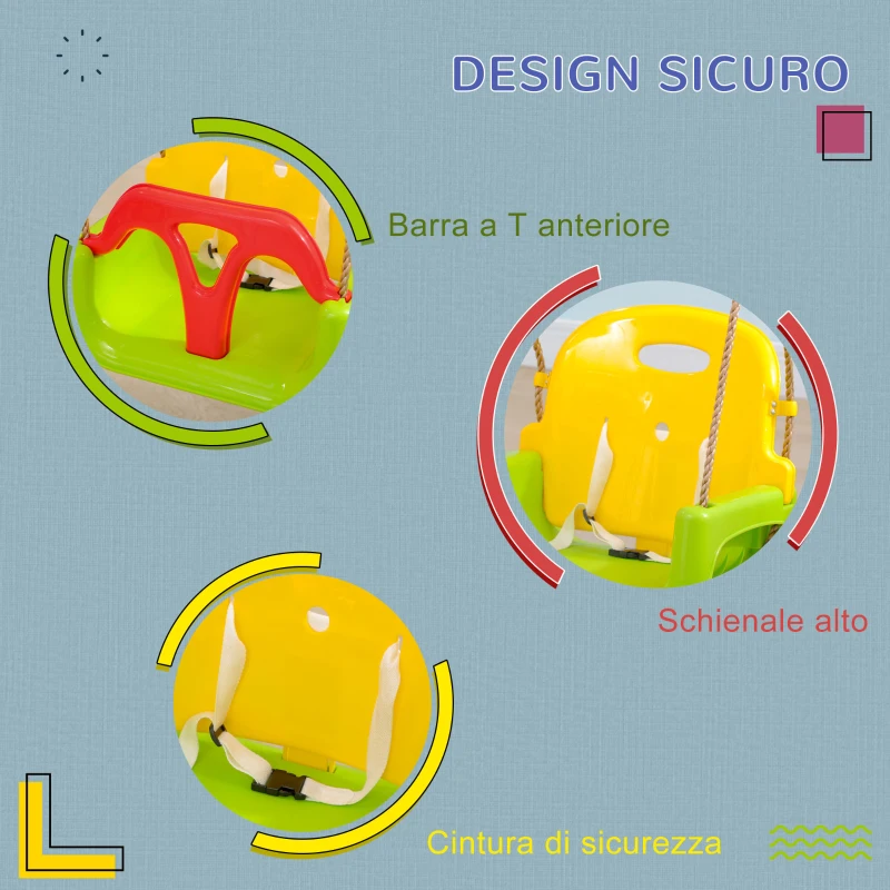 Outsunny Altalena per Bambini 9-36 Mesi in PP e PE con Corda Regolabile e Cintura, 42x33x120-180 cm