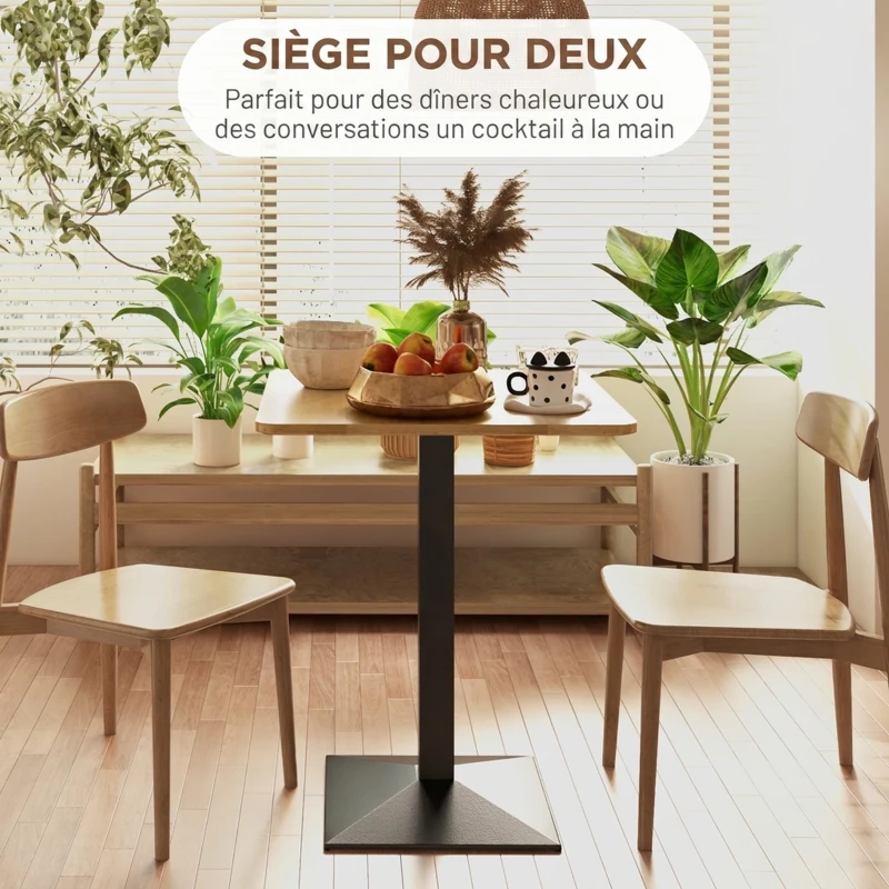 HOMCOM Table à Manger Carrée pour 2 Personnes 70x70x75cm Table de Cuisine Plateau Effet Bois Piétement en Acier Marron Foncé