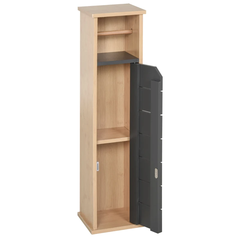 HOMCOM Support Papier Toilette - Porte-Papier Toilette - 2 Niveaux MDF Gris Bambou