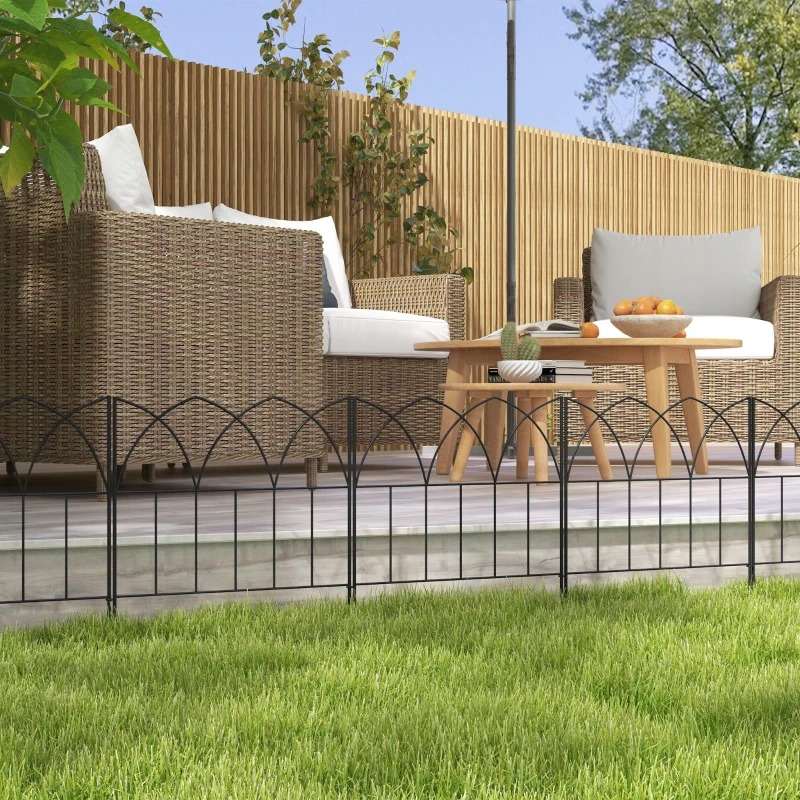 Outsunny Set de 5 Vallas Decorativas para Jardín de Metal 205x45,5 cm Combinación Libre Barrera para Animales Negro