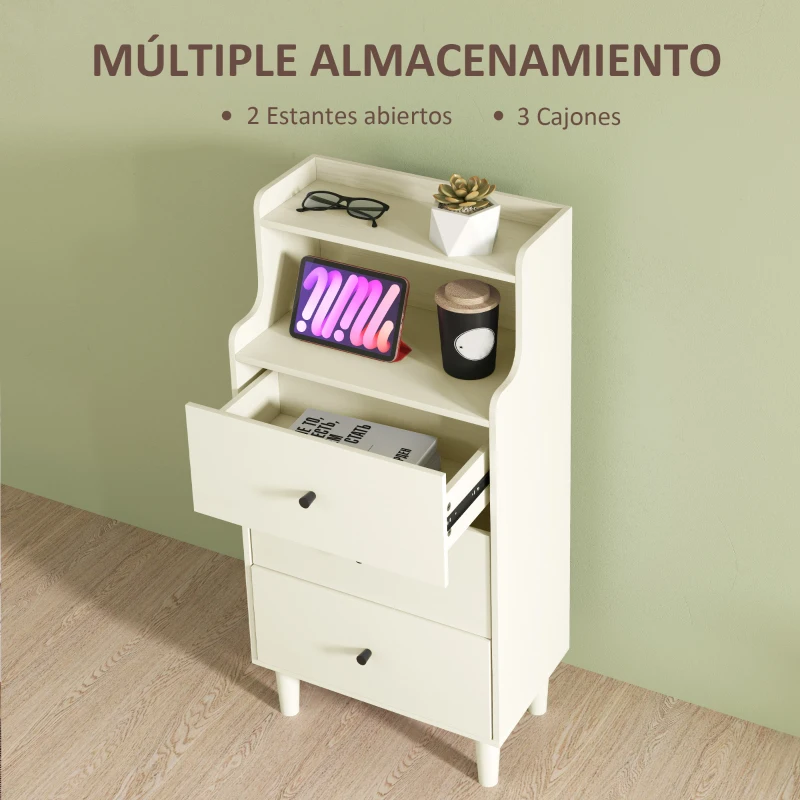 HOMCOM Cómoda con 3 Cajones y 2 Estantes Abiertos Diseño Moderno y Antivuelco para Dormitorio o Salón 47x29x95cm Blanco Veteado