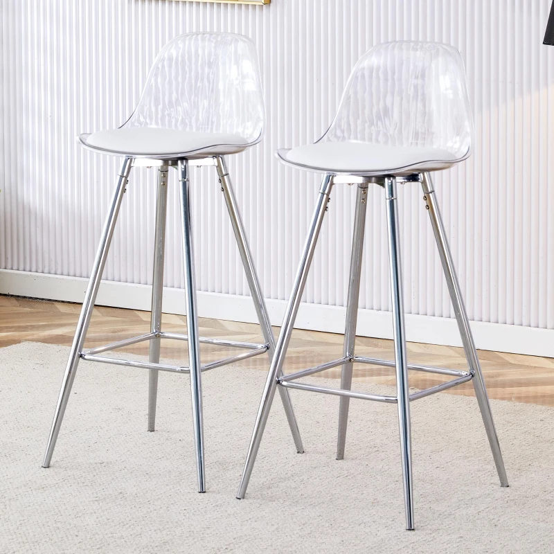 Lot de 2 tabourets de bar, design moderne et polyvalent idéal pour café, 38x33x96.5 cm, Argent+Transparent