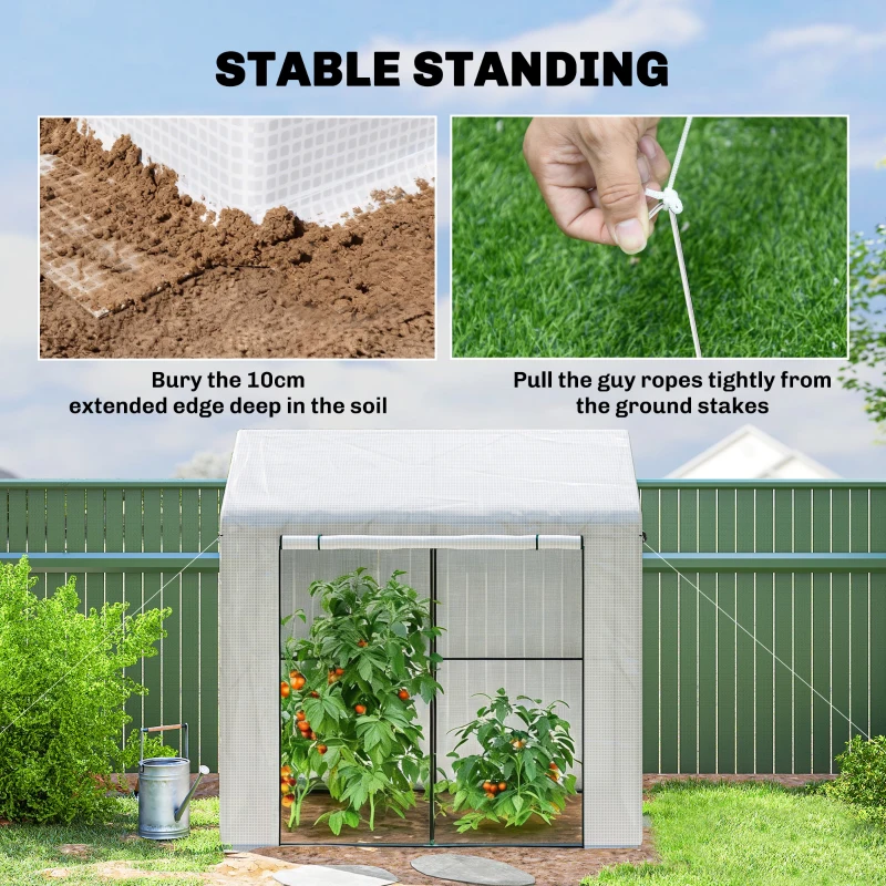 Outsunny Walk-in Greenhouse, Outdoor Tomato Greenhouse with Roll-up Door and Mesh Windows, PE Cover, 200 x 140 x 200cm, White