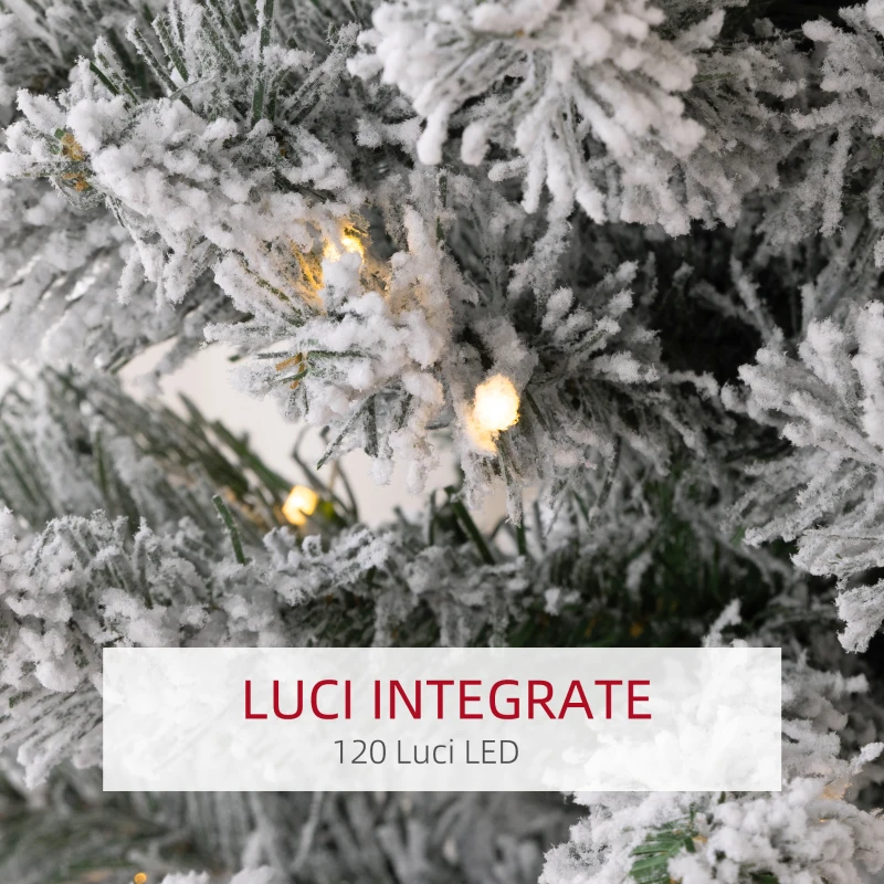 HOMCOM Albero di Natale Innevato con 263 Rami e Luci LED Bianche in Plastica e Metallo, Ø45x150 cm, Verde