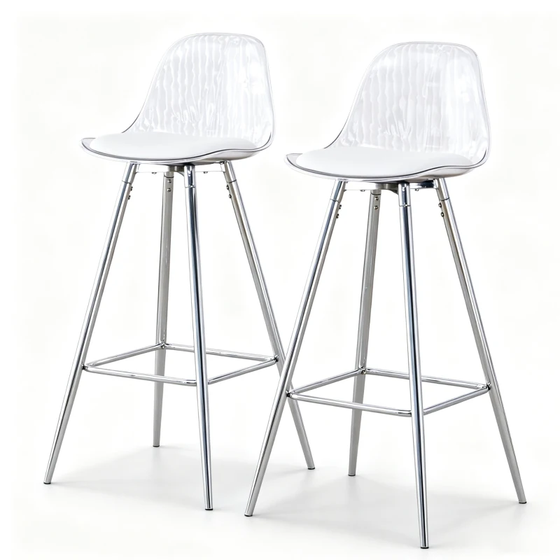 Lot de 2 tabourets de bar, design moderne et polyvalent idéal pour café, 38x33x96.5 cm, Argent+Transparent