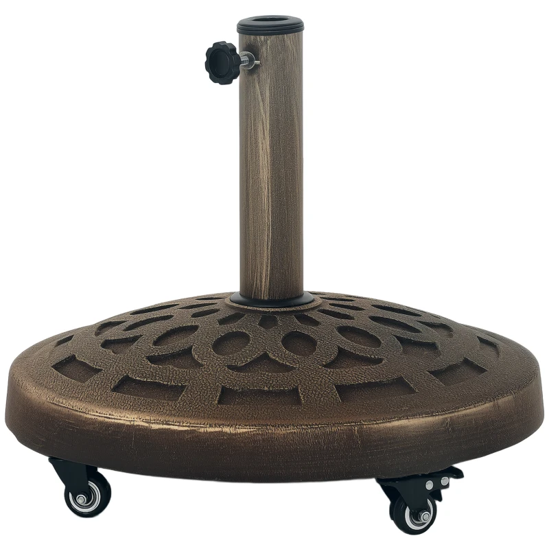 Outsunny Pied de parasol Rond, socle parasol extérieur en résine 21 kg, avec roues pour mât de Ø 32/38/48 mm, Ø 48 x 42 cm bronze
