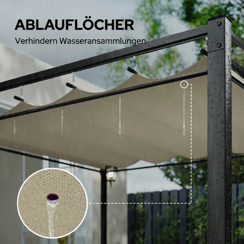 Outsunny Pergola de Jardin Tonnelle de Jardin Extérieur Toit Rétractable 4 Rideaux Protection UV30+3x3m Beige