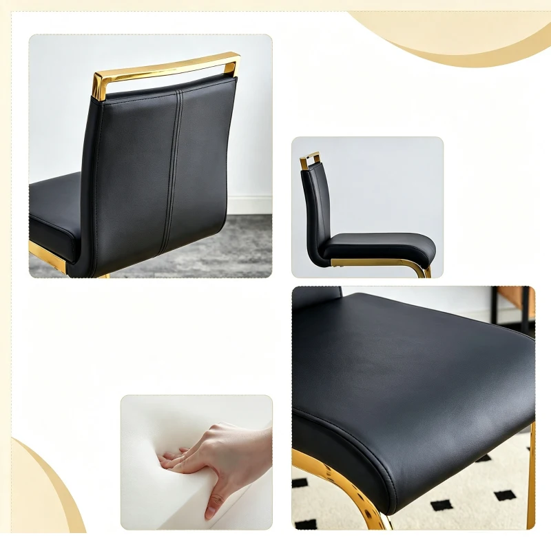 Lot de 2 tabourets de bar style nordique, design épuré et élégant avec piètement métal doré robuste, 39x46.5x96.5 cm, Noir+Doré