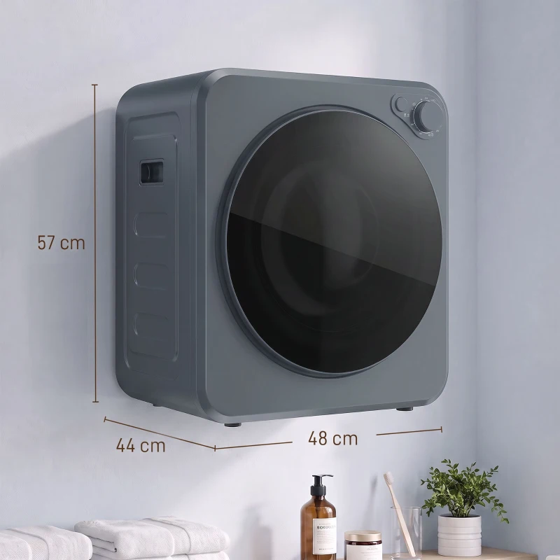 HOMCOM Mini Wäschetrockner 4 kg mit 5 Programme bis zu 60℃ 800W/400W Ablufttrockner mit Edelstahltrommel Grau
