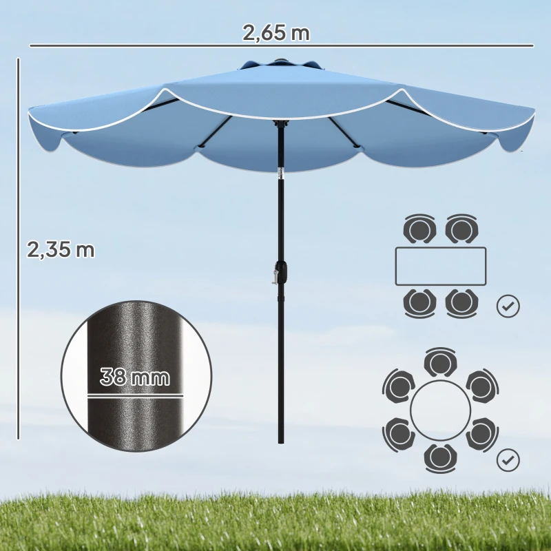 Outsunny Sombrilla Terraza Exterior Ø2,7 m Sombrilla con Inclinación Ajustable 3 Posiciones Manivela y Volante Azul Celeste