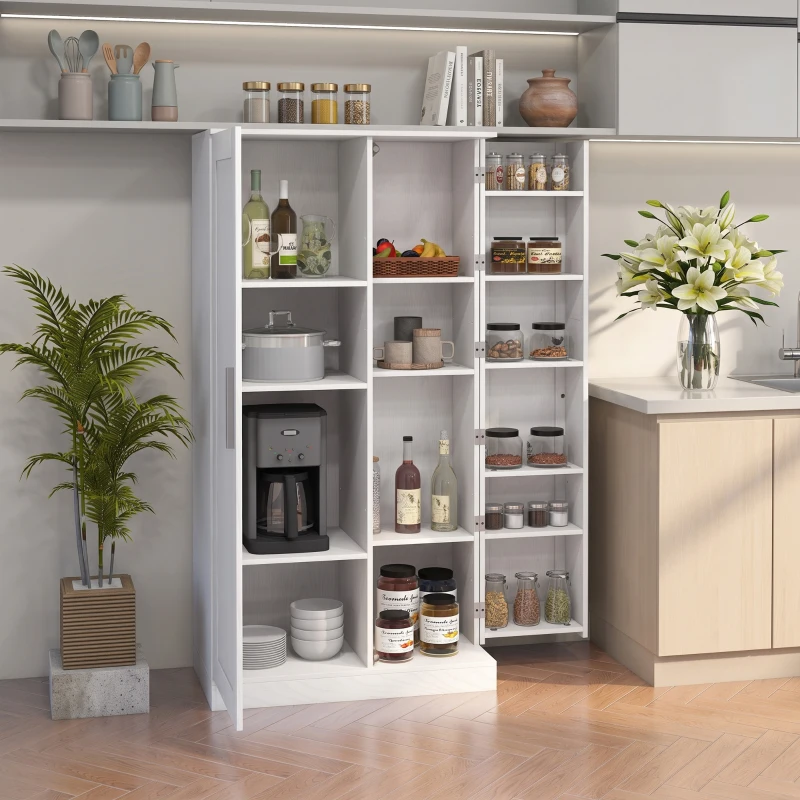 HOMCOM Credenza Cucina con 2 Ante, Ripiani Regolabili, per Sala da Pranzo Salotto, 80x43x160 cm, Bianco Effetto Legno