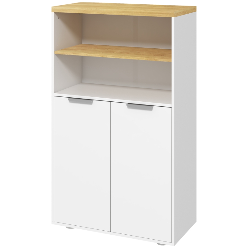 kleankin Meuble de rangement pour salle de bain avec 2 portes et 2 compartiments ouverts dim.  60L x 30P x 102H cm, blanc