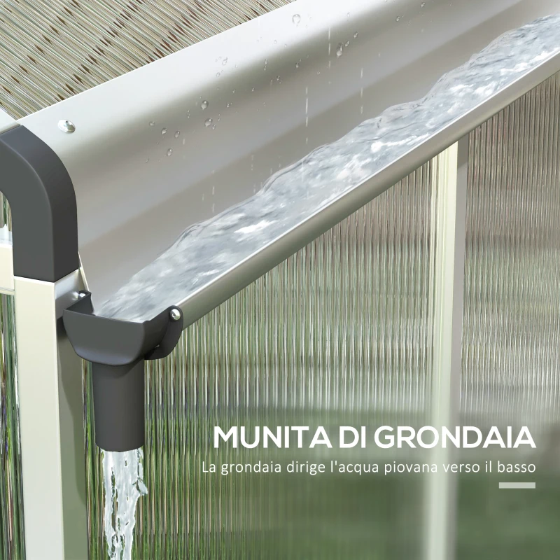 Outsunny Serra da Giardino in Policarbonato con Finestra, Porta con Blocco e Grondaia, 2.5x2x2m