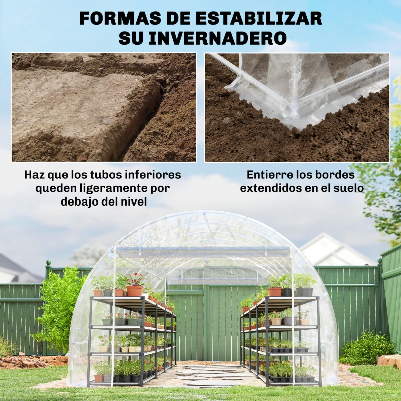 Outsunny Invernadero de Túnel 6x3x2 m con 2 Puertas Enrollables Estructura de Acero Galvanizado Cubierta PE Anti-UV Transparente