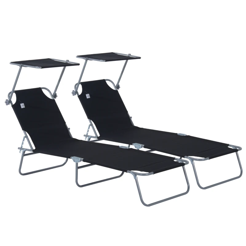Outsunny Lot de 2 transats Bain de Soleil Pliable Chaise Longue Pliante Grand Confort Dossier Inclinable Pare-Soleil réglable