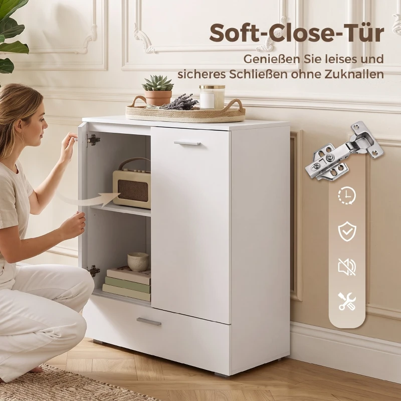HOMCOM Modernes Sideboard, freistehender Aufbewahrungsschrank mit Schublade und verstellbarem Einlegeboden, Weiß